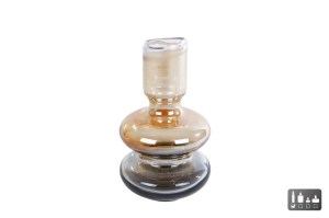 Kandelaar glas amber/messing