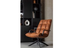 Jouke draaifauteuil met armleuning kunstleer cognac Woood Exclusive bij Vanetje Stoer Wonen