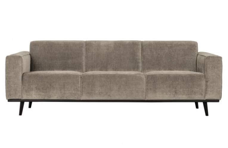 Statement 3-zits Bank 230 Cm Brede Platte Rib Clay