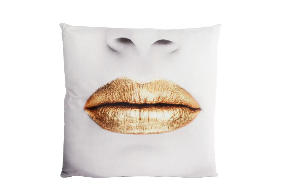 Kussen "Lips" goud/wit