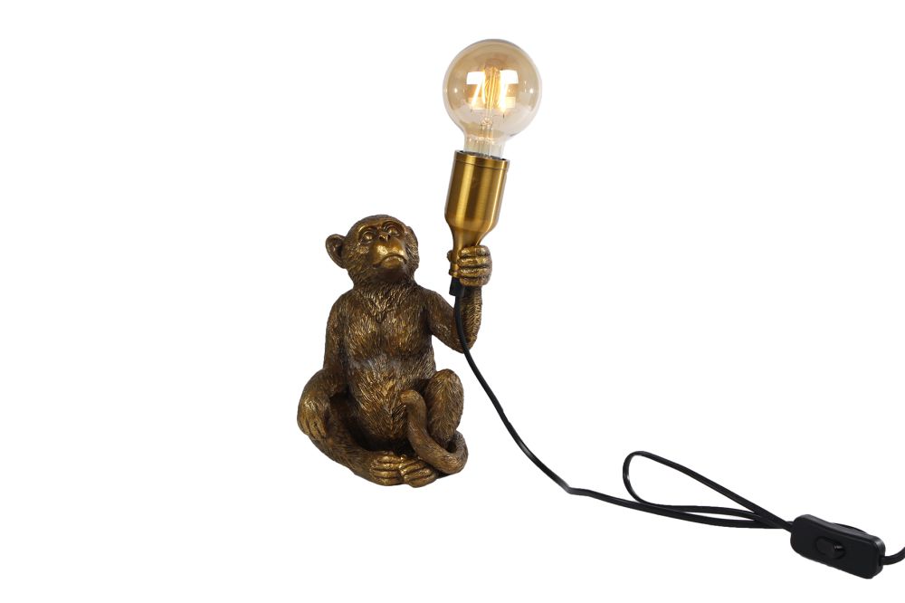 Tafellamp "Monkey" goud polystone 17,5x13,5x28cm