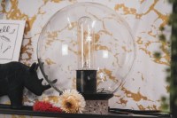 HV Glazen lamp met terrazzo voet-17x21cm